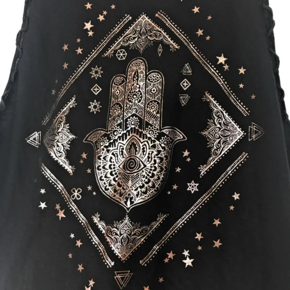 Rebellious One Teen Girls Juniors Hamsa Hand Graphic Black Tank Top Tee Medium